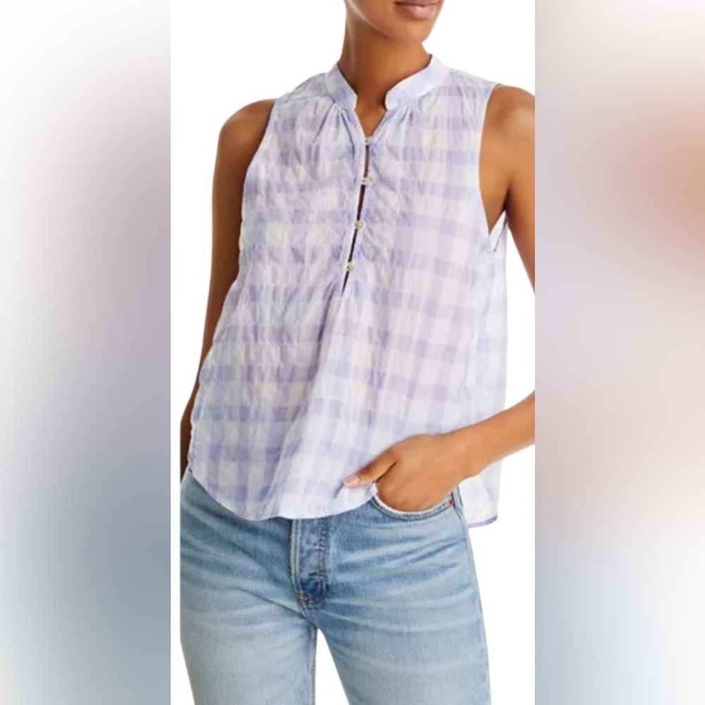 Bella Dahl Sleeveless lavender and white mandarin collar top Size Small